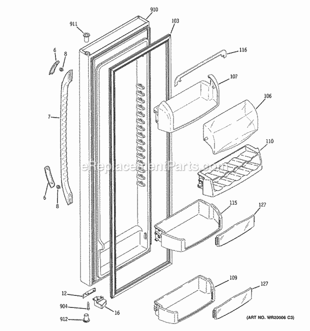 GE GSF25TGWABB Refrigerator W Series Fresh Food Door Diagram