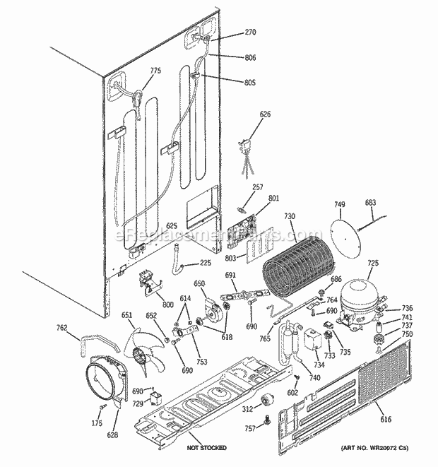 GE GSF25TGWABB Refrigerator W Series Sealed System & Mother Board Diagram