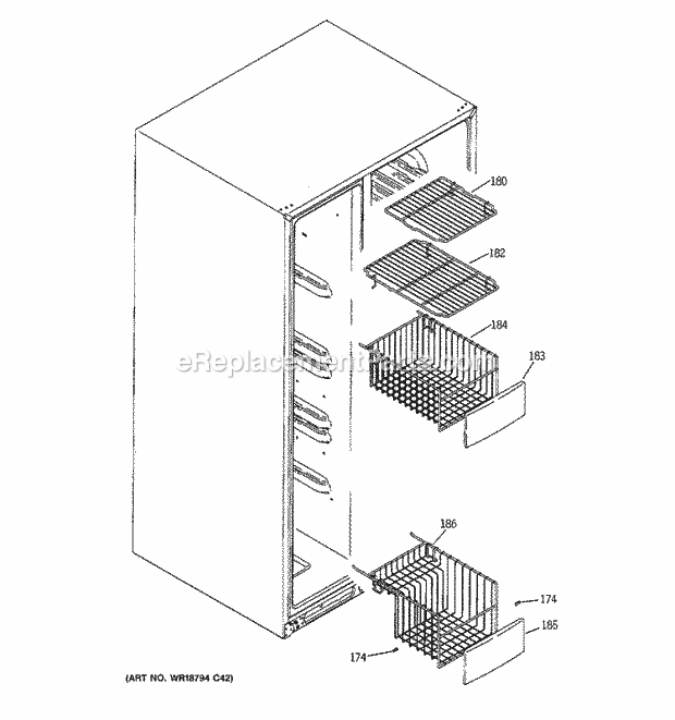 GE GSF25TGWCBB Refrigerator W Series Freezer Shelves Diagram