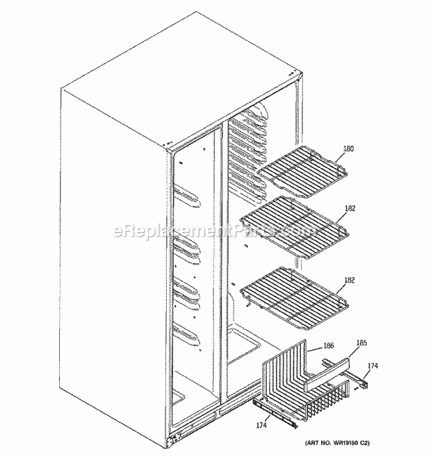 GE GSF25XGREBB Refrigerator Freezer Shelves Diagram