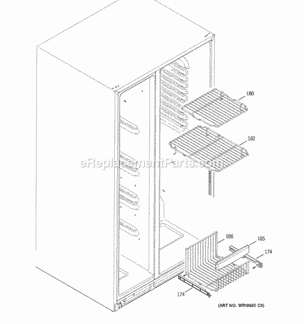 GE GSF26KHWABB Refrigerator W Series Freezer Shelves Diagram