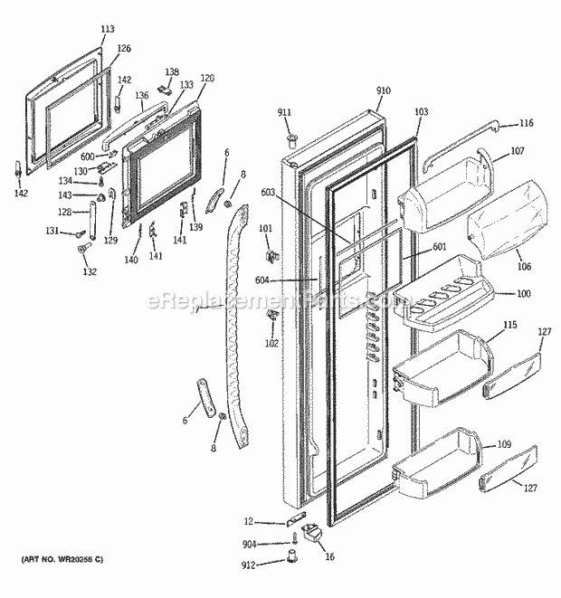 GE GSF26KHWABB Refrigerator W Series Fresh Food Door Diagram