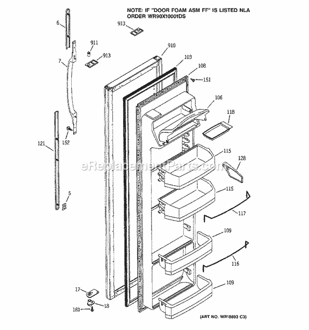 GE GSG20IBMBFWW Refrigerator Fresh Food Door Diagram