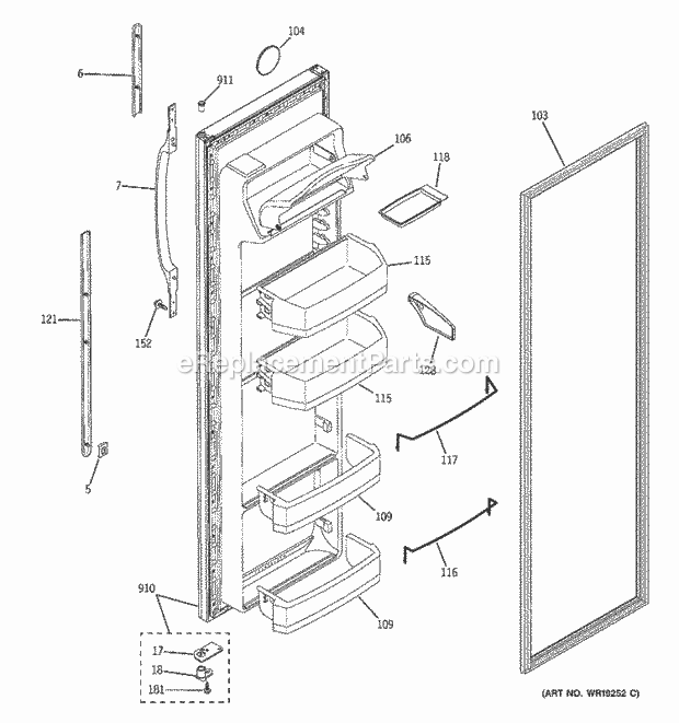 GE GSG20IEPDFWW Refrigerator Fresh Food Door Diagram