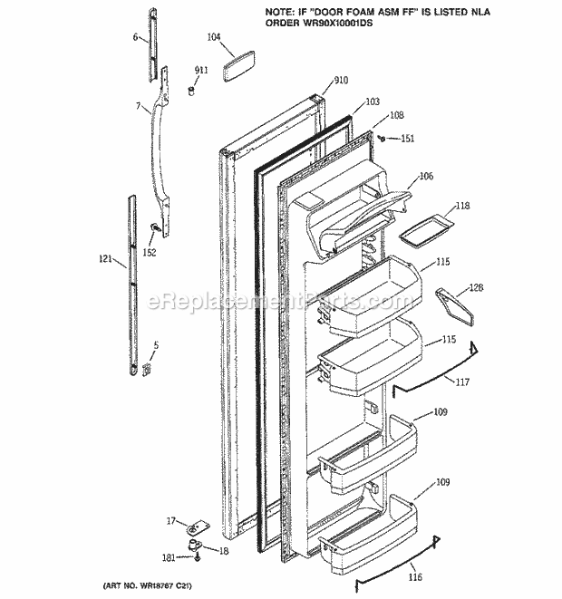 GE GSG22KEMDFBB Refrigerator Fresh Food Door Diagram