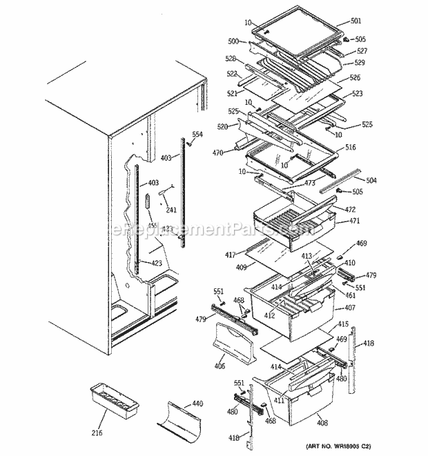 GE GSG25MIMDFBB Refrigerator Fresh Food Shelves Diagram