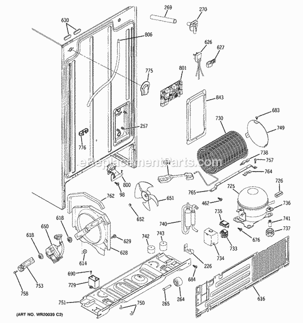 GE GSH22IFTEWW Refrigerator T Series Sealed System & Mother Board Diagram