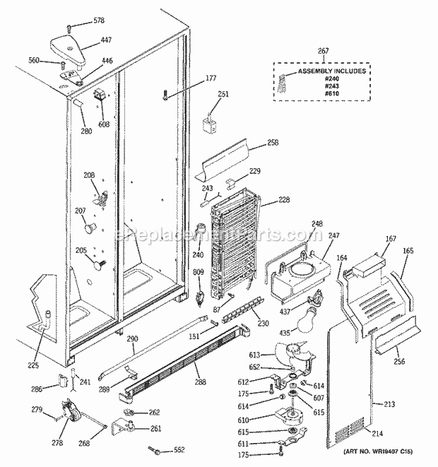 GE GSH22JFPCWW Refrigerator Freezer Section Diagram