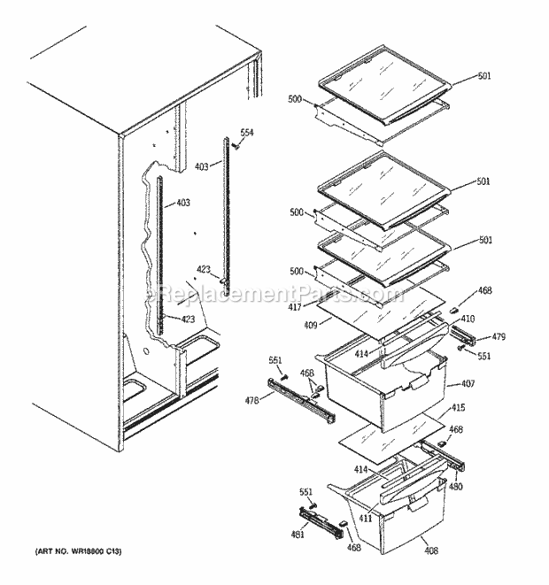 GE GSH22JFPHWW Refrigerator Fresh Food Shelves Diagram