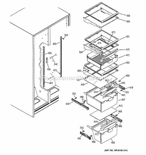 GE GSH22JFTAWW Refrigerator Fresh Food Shelves Diagram