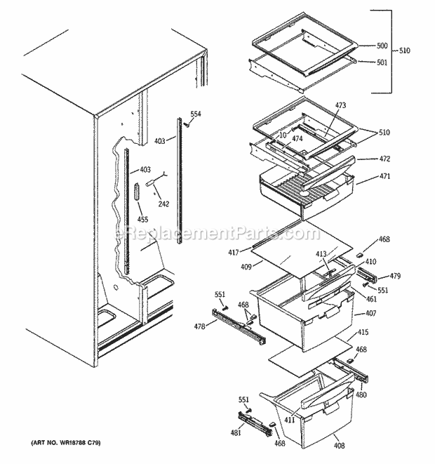 GE GSH22JFXPBB Fresh Food Shelves Diagram