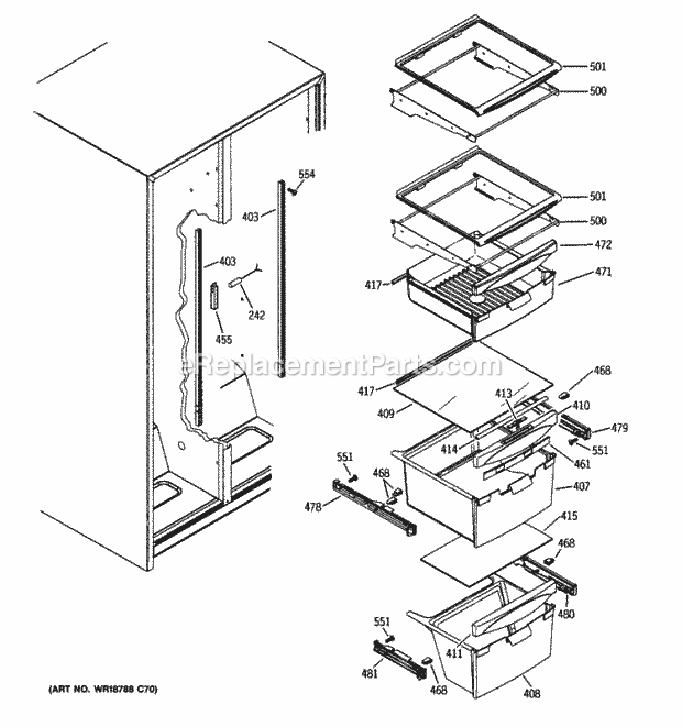 GE GSH22JFZCCC Fresh Food Shelves Diagram