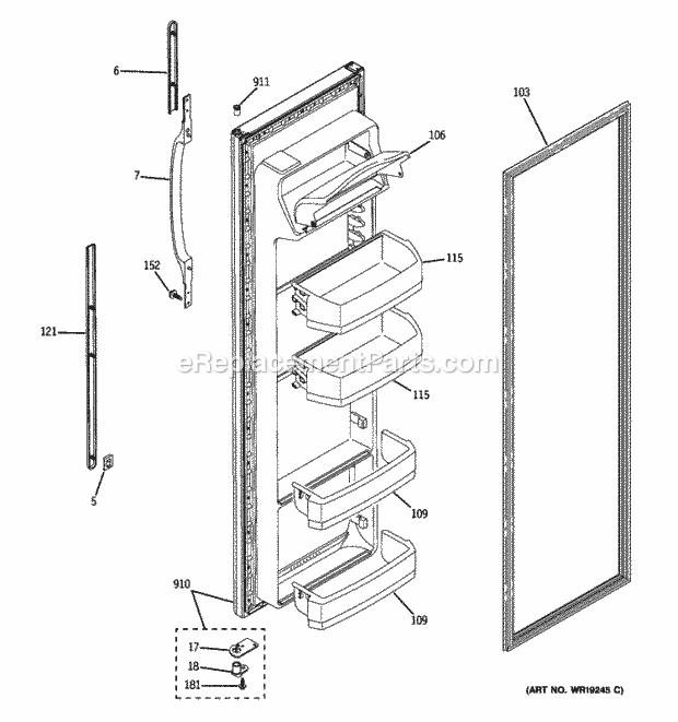 GE GSH22JGBBWW Fresh Food Door Diagram