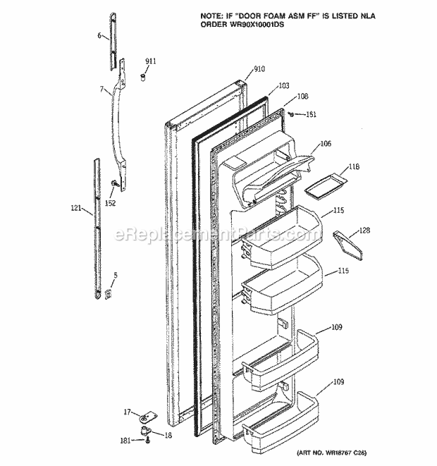 GE GSH22KGMCWW Refrigerator Fresh Food Door Diagram