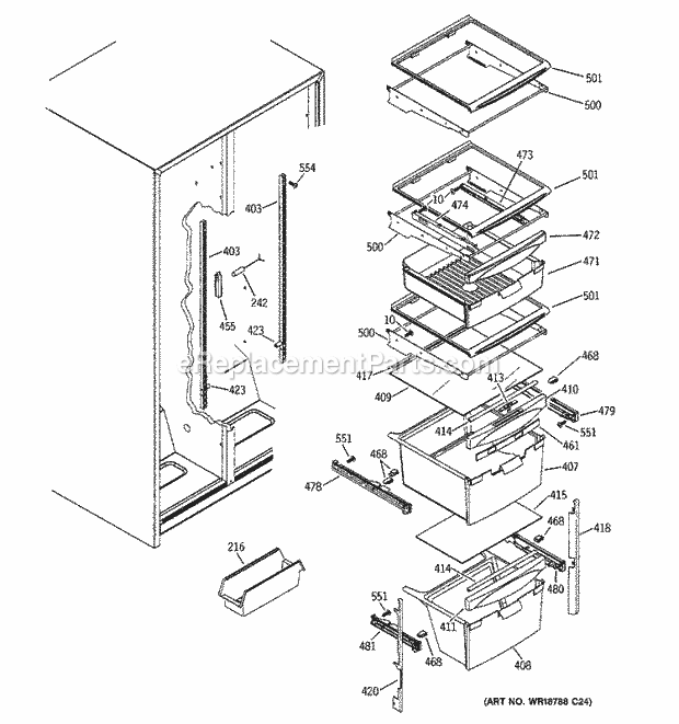 GE GSH22KGPDCC Refrigerator Fresh Food Shelves Diagram