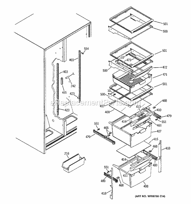 GE GSH22VGPBBB Refrigerator Fresh Food Shelves Diagram