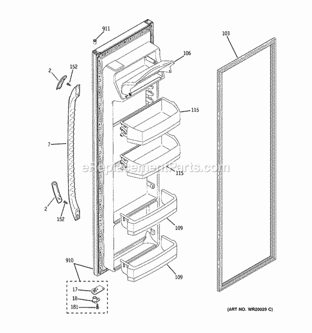 GE GSH25JFTACC Refrigerator Fresh Food Door Diagram