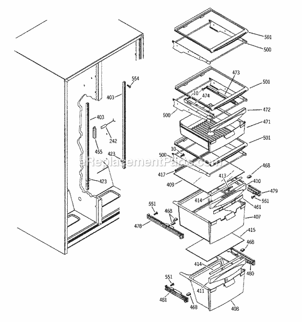 GE GSH25JSTASS Refrigerator Fresh Food Shelves Diagram