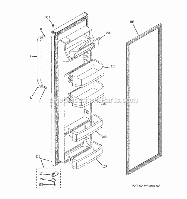 GE GSH25JSTFSS Refrigerator T Series Fresh Food Door Diagram