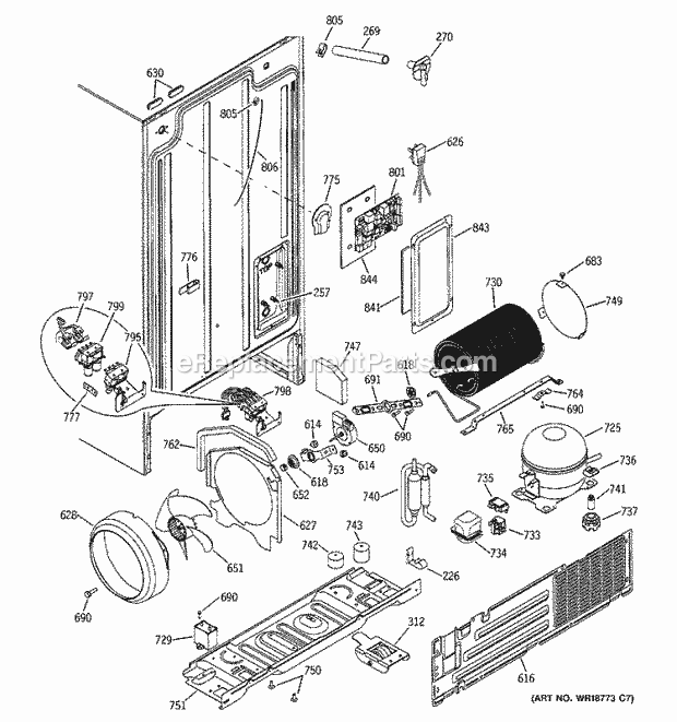 GE GSH25KGMAWW Refrigerator Sealed System & Mother Board Diagram