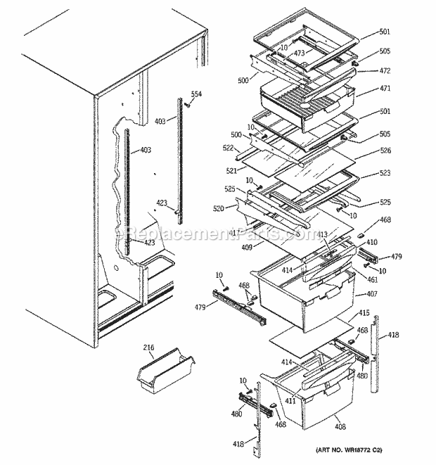 GE GSH25KGMBBB Refrigerator Fresh Food Shelves Diagram