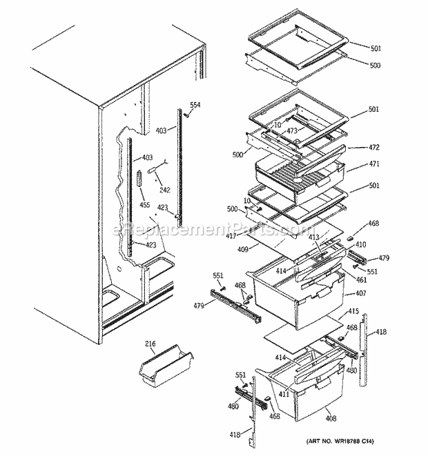 GE GSH25KGPACC Refrigerator Fresh Food Shelves Diagram