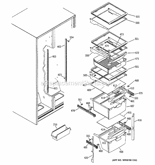 GE GSH25SGRESS Refrigerator Fresh Food Shelves Diagram