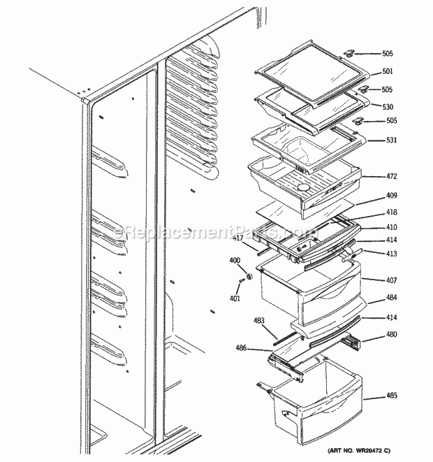 GE GSHF6NGBCHBB Fresh Food Shelves Diagram