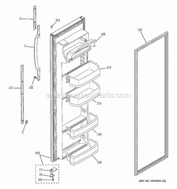 GE GSL25IGRBBS Refrigerator Fresh Food Door Diagram