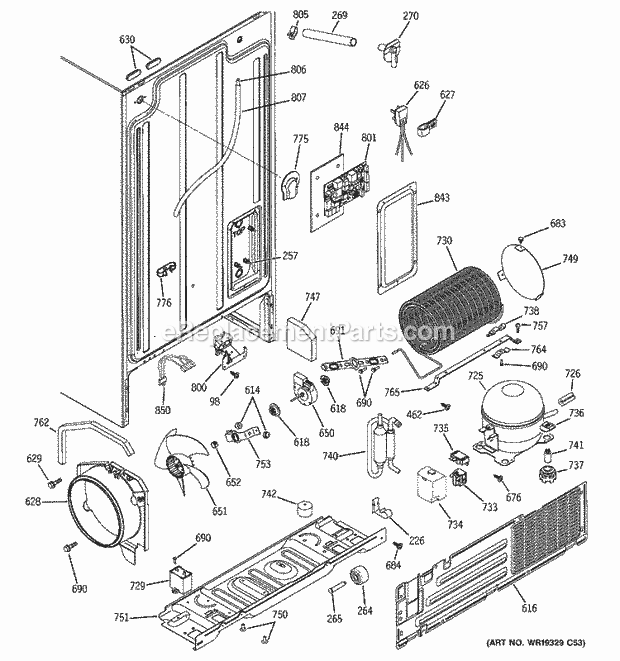 GE GSL25IGRBBS Refrigerator Sealed System & Mother Board Diagram