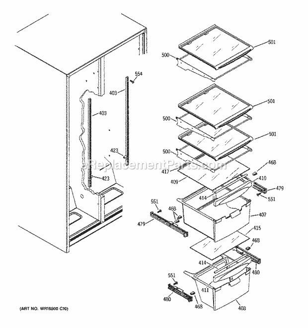 GE GSL25JFPABS Refrigerator Fresh Food Shelves Diagram