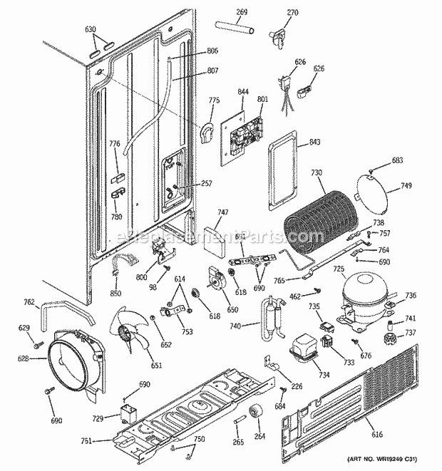 GE GSL25JFPABS Refrigerator Sealed System & Mother Board Diagram