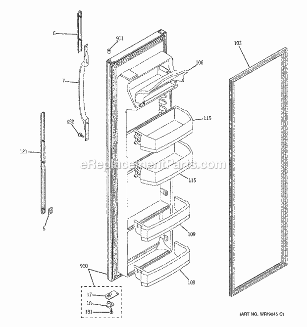 GE GSL25JFPDBS Refrigerator Fresh Food Door Diagram