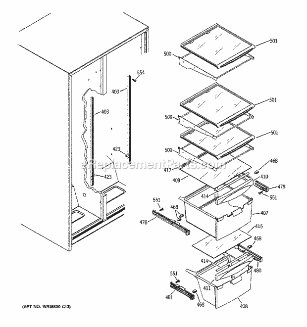 GE GSL25JFPDBS Refrigerator Fresh Food Shelves Diagram