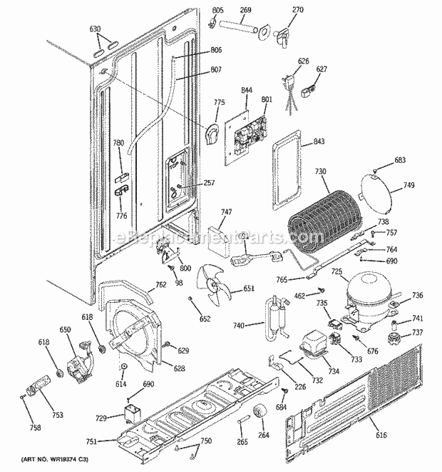 GE GSL25JFPDBS Refrigerator Sealed System & Mother Board Diagram