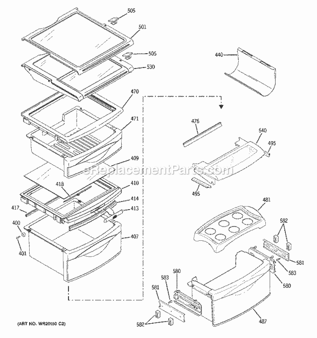 GE GSL25LGWABS Refrigerator W Series Fresh Food Shelves Diagram