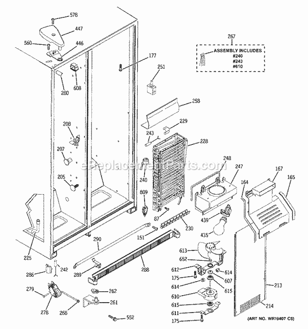 GE GSL25WGPEBS Refrigerator Freezer Section Diagram