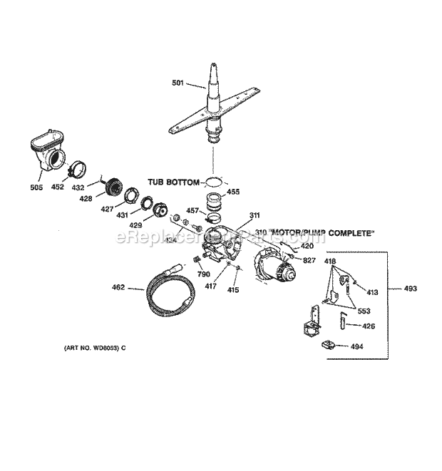 GE GSM2100ZZ2WH Dishwasher Motor - Pump Mechansim Diagram