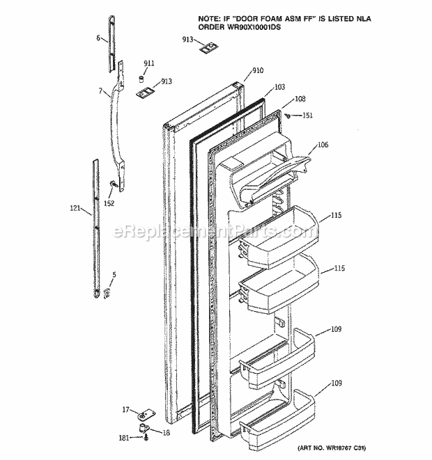 GE GSS20IEMBWW Refrigerator Fresh Food Door Diagram