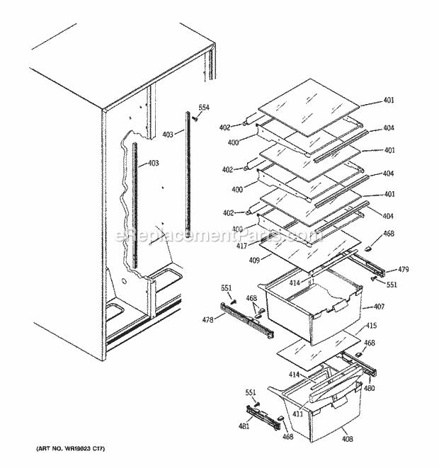 GE GSS20IEPHWH Refrigerator Fresh Food Shelves Diagram