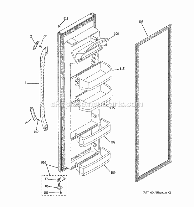 GE GSS20IETAWW Refrigerator Fresh Food Door Diagram