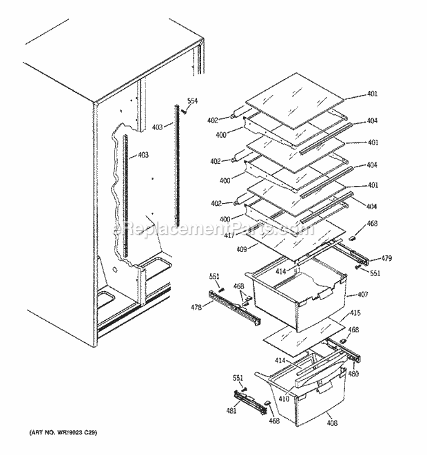 GE GSS20IETAWW Refrigerator Fresh Food Shelves Diagram