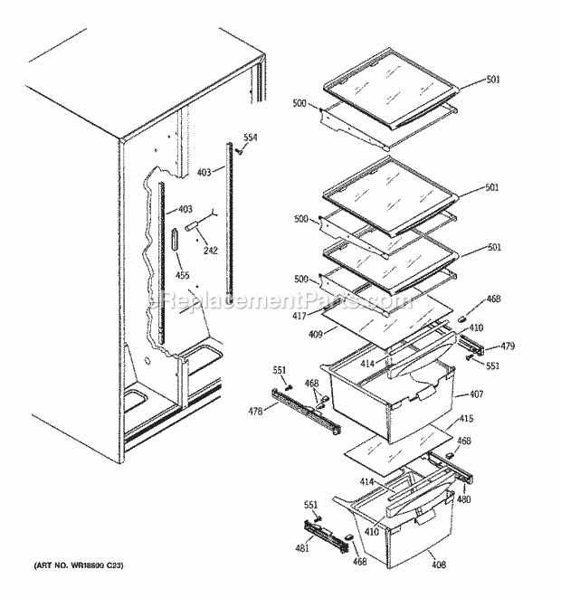 GE GSS22IFRFCC Refrigerator Fresh Food Shelves Diagram