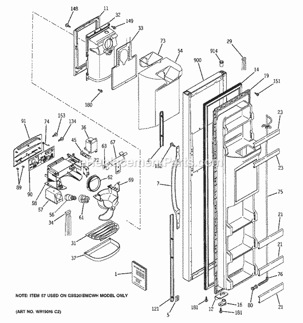 GE GSS22JEMCBB Refrigerator Freezer Door Diagram