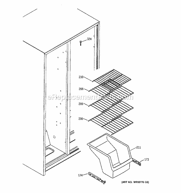 GE GSS22JEMCBB Refrigerator Freezer Shelves Diagram