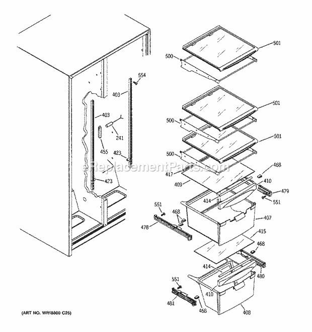 GE GSS22JEPJBB Refrigerator Fresh Food Shelves Diagram