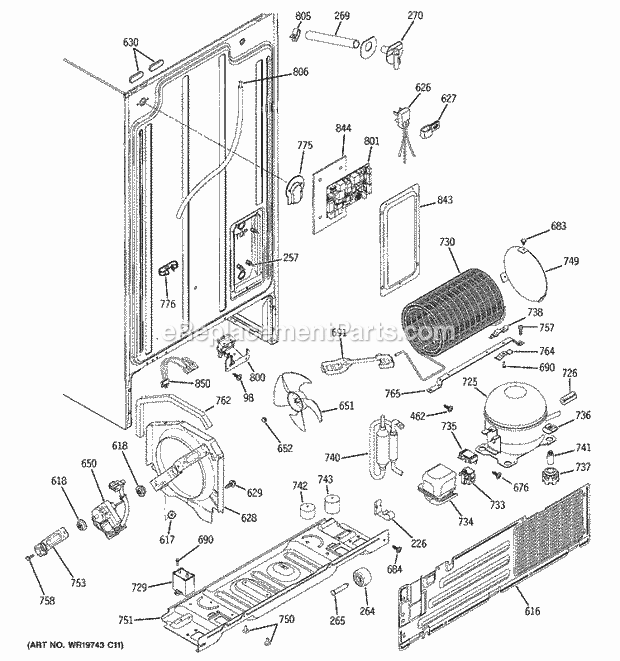 GE GSS22JFPHWW Refrigerator Sealed System & Mother Board Diagram