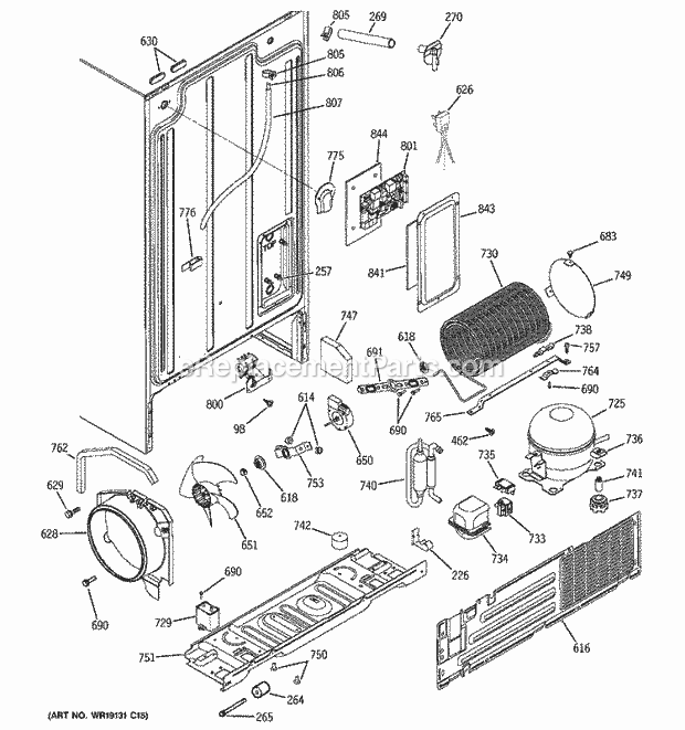 GE GSS22KGMDWW Refrigerator Sealed System & Mother Board Diagram