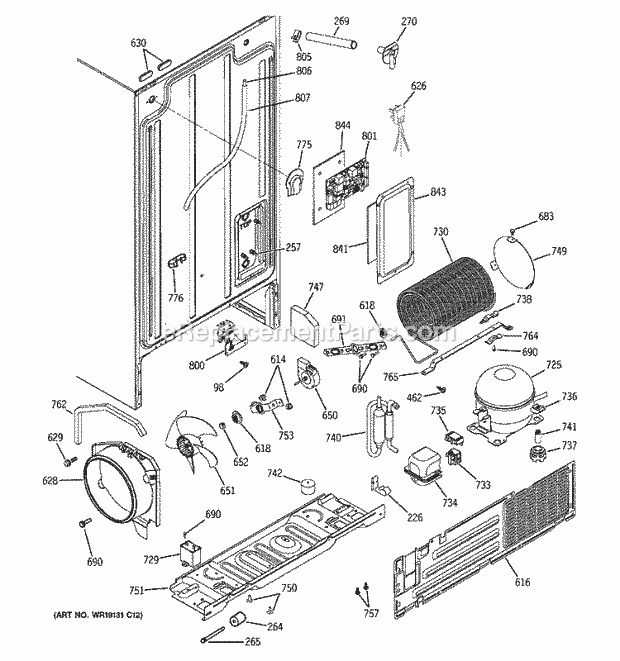 GE GSS22WGMDWW Refrigerator Sealed System & Mother Board Diagram