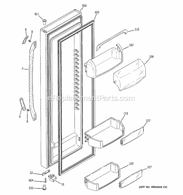 GE GSS23LGTEBB Refrigerator Fresh Food Door Diagram